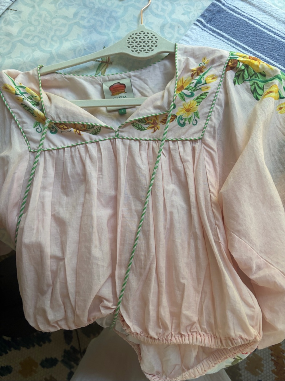 FARM Rio Light Pink Embroidered Floral Peasant Blouse